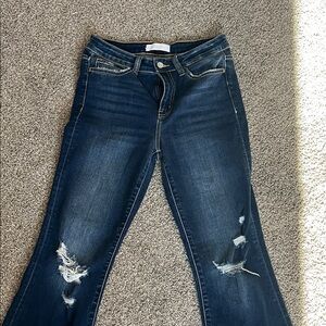 Dark Blue Distressed Flare Jeans